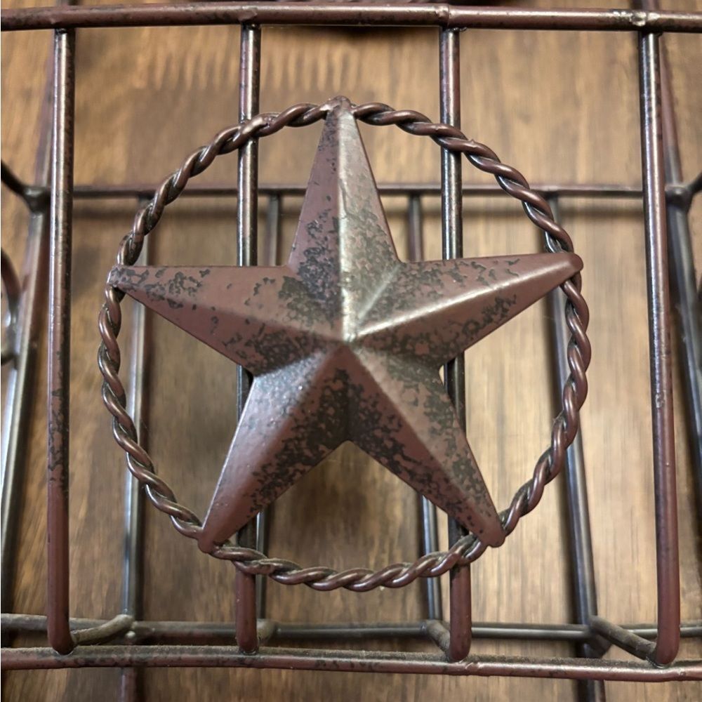 Rustic Texas Star Metal Wall Organizer Basket – Western Home Decor - Picture 5 of 6